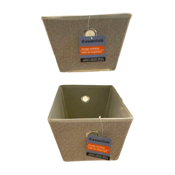 Tan Fabric 2 Pack Storage Baskets with Grommets NWT - Picture 4 of 12